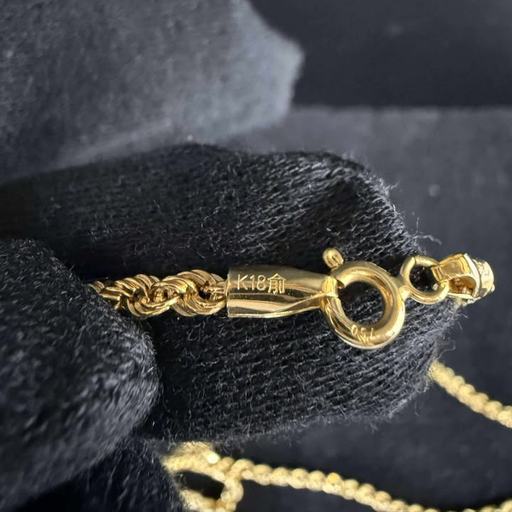 18K Yellow Gold Rope Chain Link Semi-Hallow Necklace - Image 4